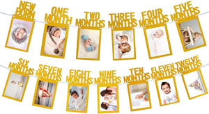 1st Birthday Baby Photo Banner for Newborn to 12 Months, Monthly Milestone Photograph Bunting Garland - Lasercutwraps Shop
