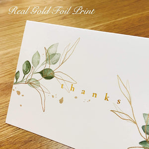 4x6 Golden Greenery Thank You Cards (Bulk 36-Pack) Gold Foil, Matching Peel-and-Seal White Envelopes - Lasercutwraps Shop