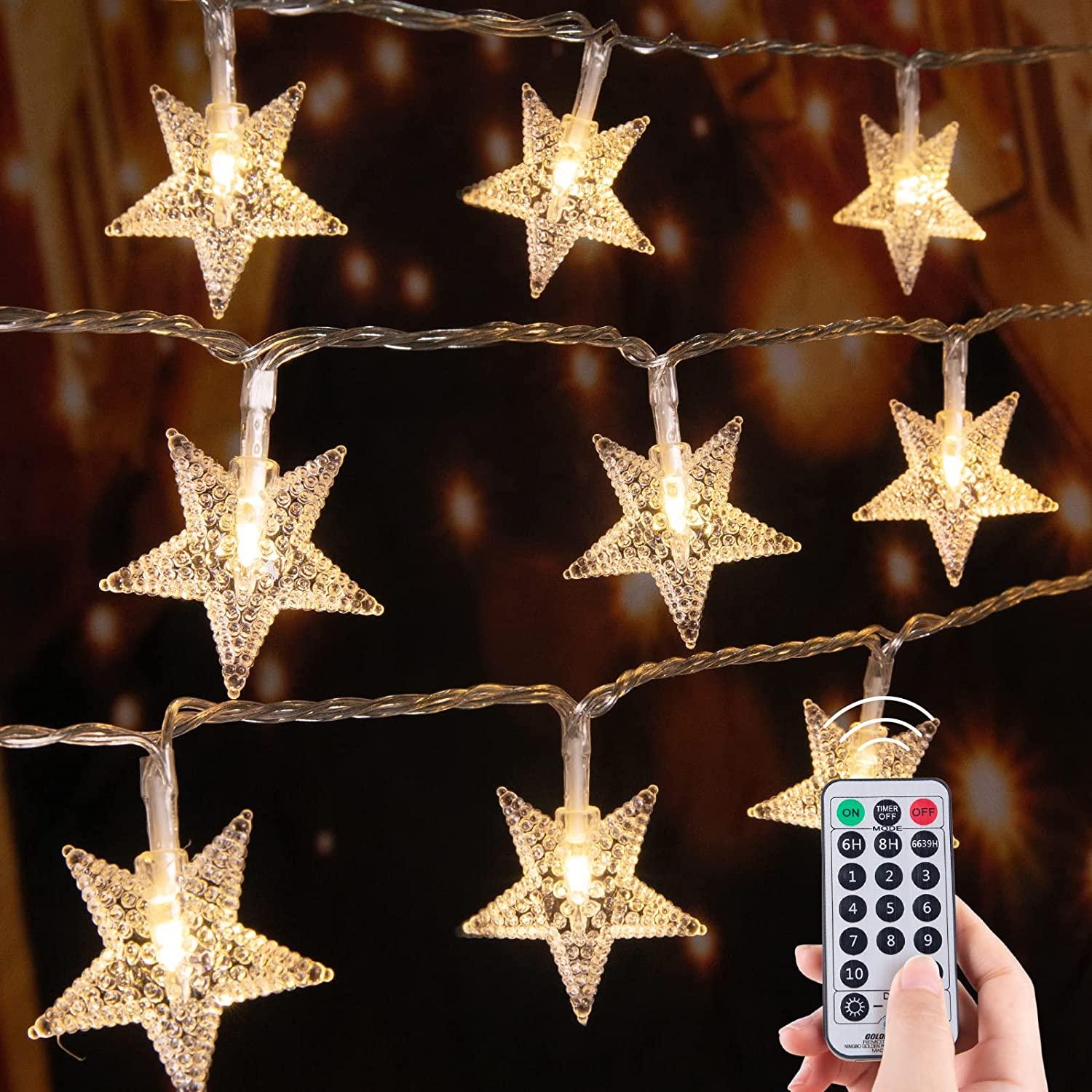 Color Changing Star String Lights Plug in 33 Feet 100 Led Star Fairy Lights with Remote and Timer - Lasercutwraps Shop