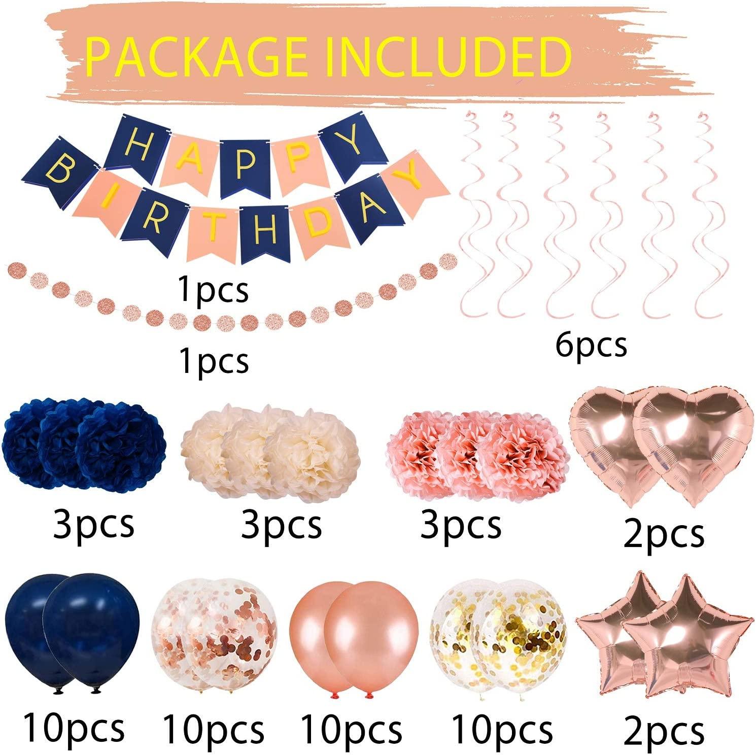 61 Pieces Navy Rose Gold Birthday Decorations Balloon kit with foil Balloons - Lasercutwraps Shop