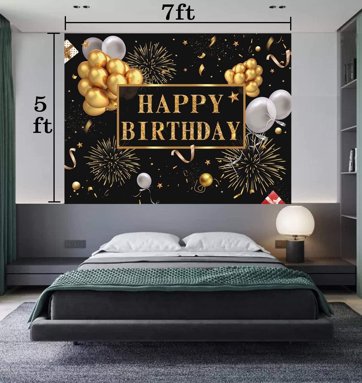 Happy Birthday Backdrop Banner, Birthday Party Decor,Black Gold Poster Photo Booth Backdrop Background - Lasercutwraps Shop