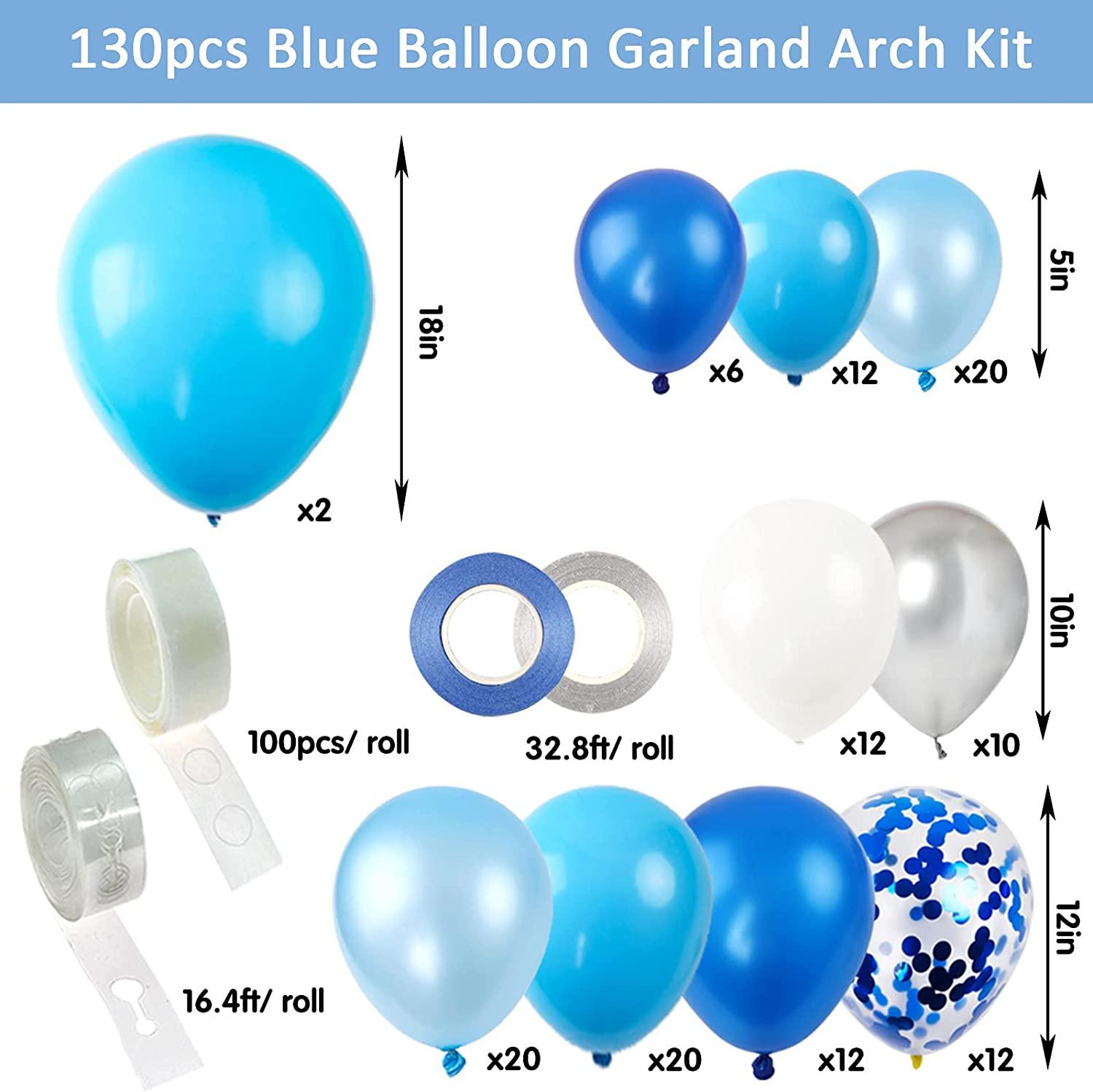 130pcs Blue Balloons Garland Arch Kit, Royal Blue and Baby Blue White Chrome Sliver Balloons Arch for Shower Birthday Graduation Party Decorations - Lasercutwraps Shop