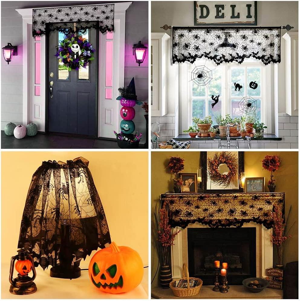 18 x 60 Inch Halloween Black Lace Lamp Shade Cover with Ribbon, 3 in 1 Black Spider Lamp Shade Covers for Halloween Decorations - Lasercutwraps Shop