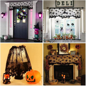 18 x 60 Inch Halloween Black Lace Lamp Shade Cover with Ribbon, 3 in 1 Black Spider Lamp Shade Covers for Halloween Decorations - Lasercutwraps Shop