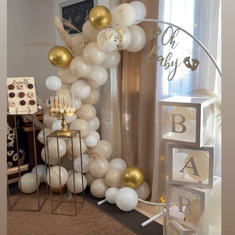 120pcs Sand White Balloon Garland Arch Kit with Chrome Metallic Gold B ...