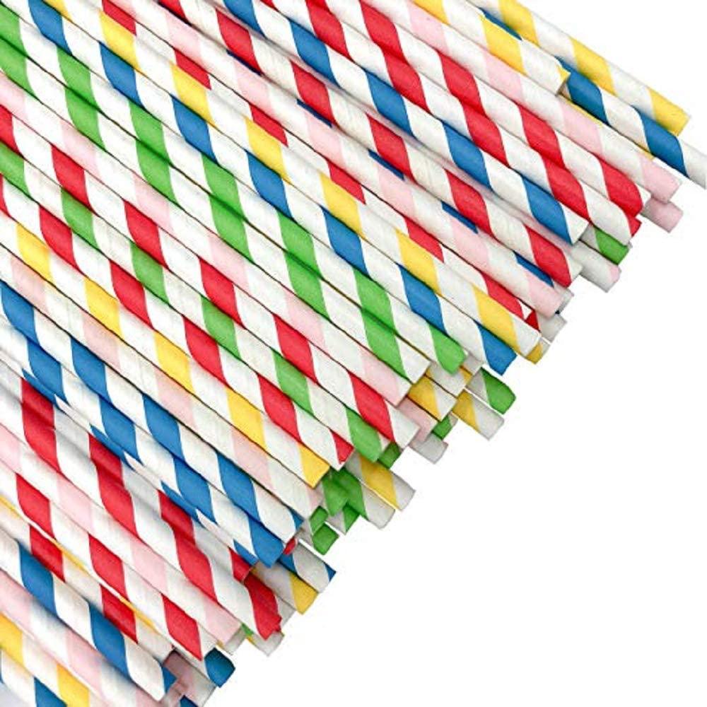 100PCS Biodegradable Paper Straws Bulk, Assorted Rainbow Colors Striped Drinking Straws for Juice - Lasercutwraps Shop