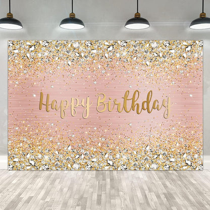 Happy Birthday Backdrop Diamonds Shining Bokeh Pink and Gold Dot Glitter Sparkle Photography Background - Lasercutwraps Shop