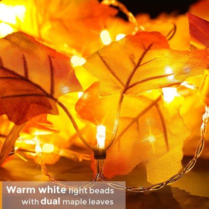 [2 Pcs] Fall Decor for Home Thanksgiving Decorations Lighted Fall Garland, Total 16.4ft 40 LED, Fall Decorations Thanksgiving Halloween Decor - Lasercutwraps Shop