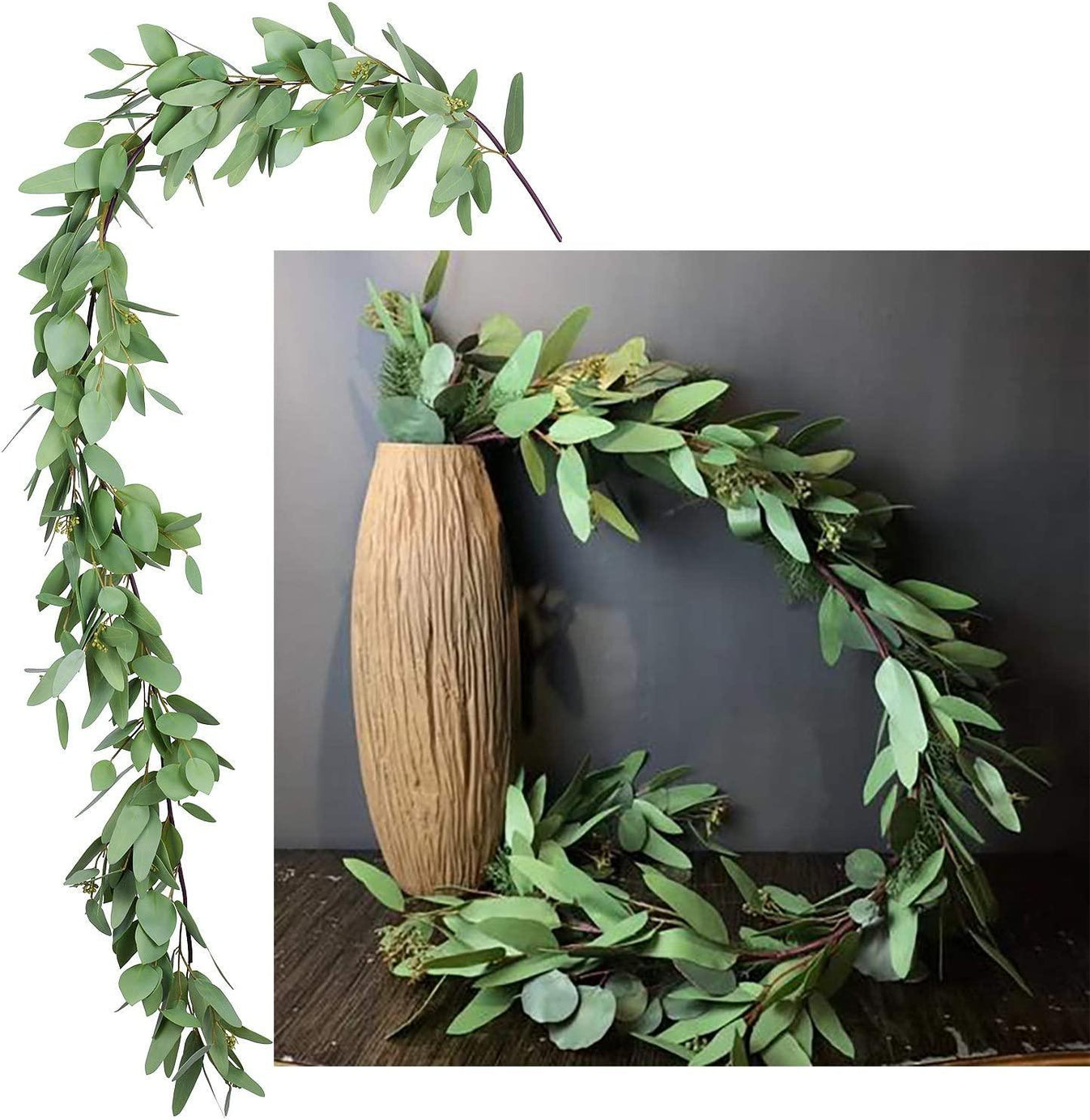 5.5Ft Seeded Eucalyptus Garland, Artificial Vines Faux Eucalyptus Tabl ...