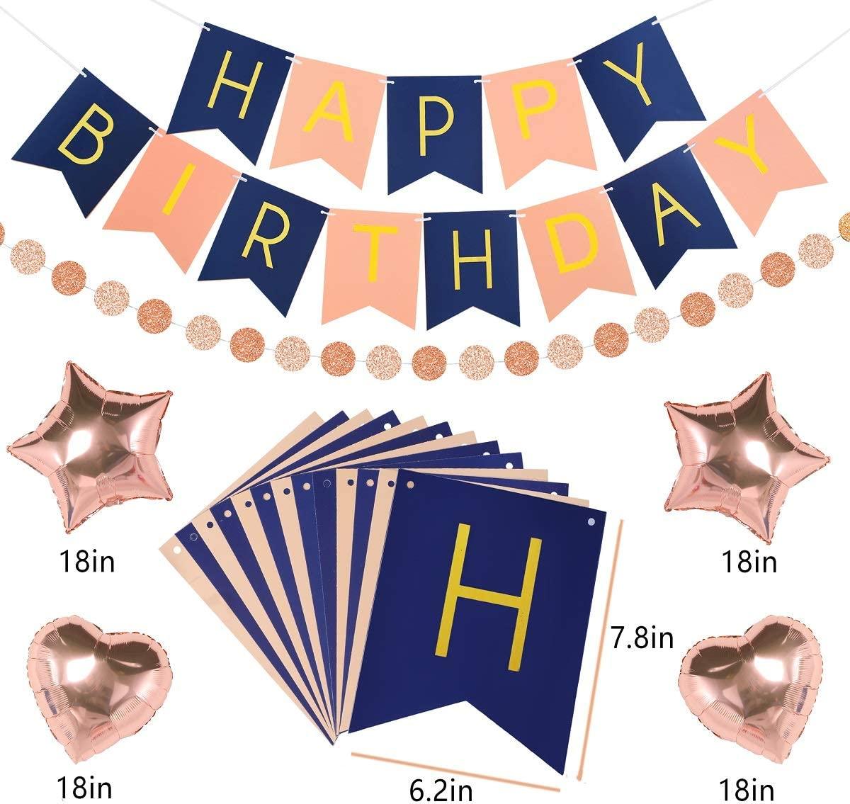 61 Pieces Navy Rose Gold Birthday Decorations Balloon kit with foil Balloons - Lasercutwraps Shop