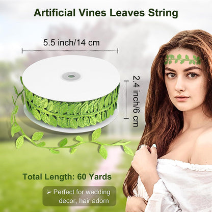 Leaf Ribbon, 60 Yards Artificial Green Ribbons for Crafts, Grass Olive Green Leaf Trim Rope for Wedding Party Wrapping Home Decor Wreath Garland - Lasercutwraps Shop