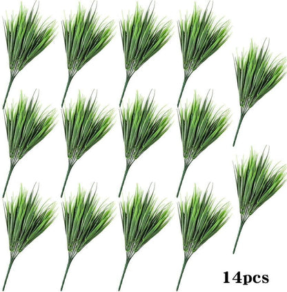 14pcs Artificial Plants Outdoor, UV Resistant Fake Grass Outdoor Plants, Plastic Wheat Grass Artificial Greenery Shrubs for Outside - Lasercutwraps Shop