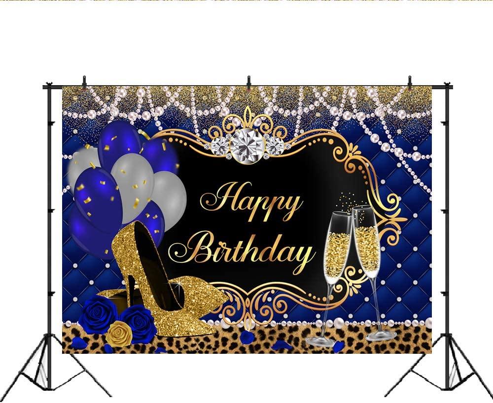 Gold and Royal Blue Birthday Backdrop for Women Happy Birthday Party Background - Lasercutwraps Shop