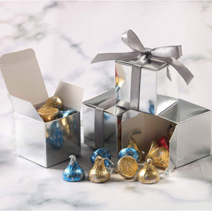 100 Pack Favor Boxes 2x2x2 inch Candy Boxes Silver Gift Boxes with Ribbons for Wedding Baby Shower - Lasercutwraps Shop