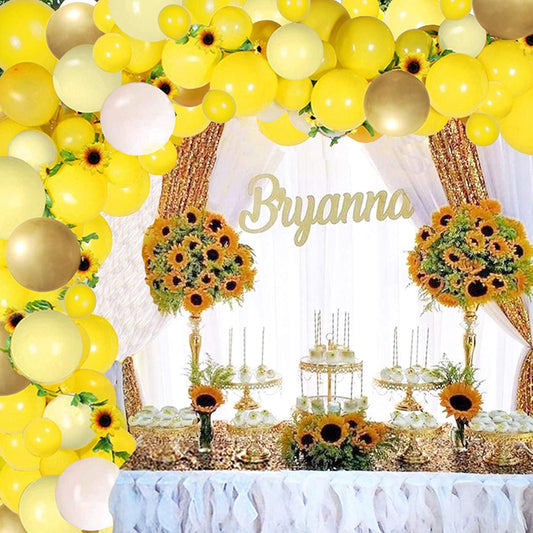 Yellow Sunflower Balloons Garland Arch Kit - 80pcs Yellow Gold White Balloons and Sunflower Vines for Sunflower Bee Theme Birthday - Lasercutwraps Shop