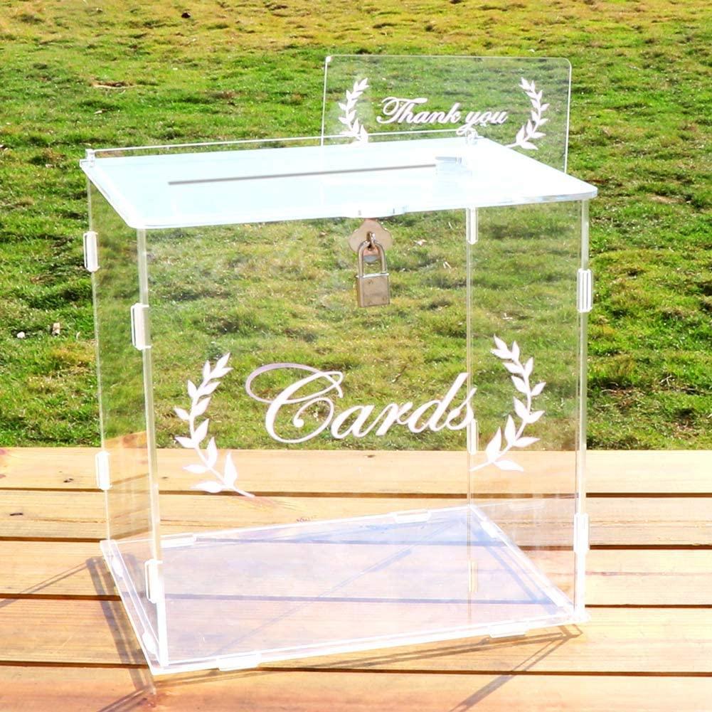 Acrylic Wedding Card Box with Lock, Clear Card Box for Wedding Reception, Wedding Money Box Gift Card Box - Lasercutwraps Shop