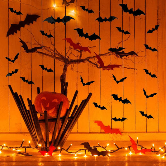 Bats Wall Decor,120 Pcs 3D Bat Halloween Decoration Stickers for Home Decor 4 Size Waterproof Black Spooky Bats - Lasercutwraps Shop