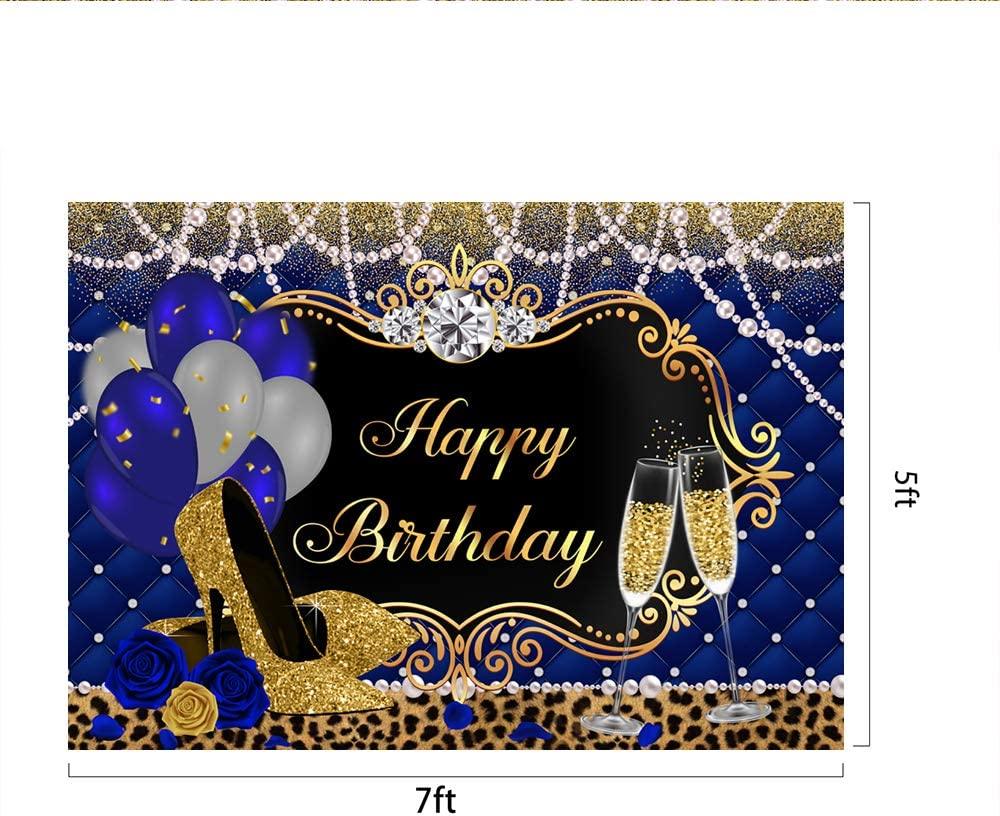 Gold and Royal Blue Birthday Backdrop for Women Happy Birthday Party Background - Lasercutwraps Shop