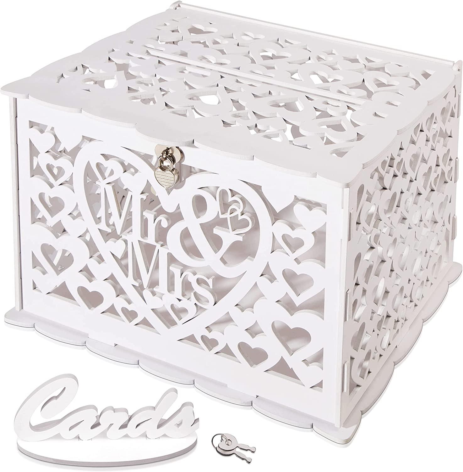 Wedding Card Box With Lock and Key, Card Box for Wedding, Rustic Wedding Decorations for Reception - Lasercutwraps Shop