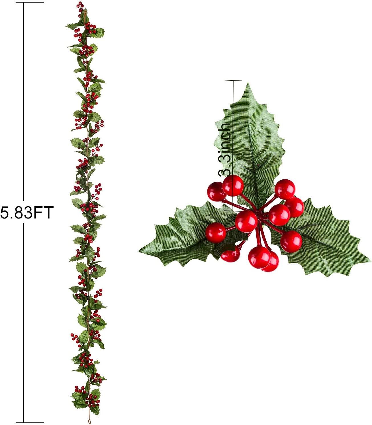 6FT Red Berry Christmas Garland, Flexible Artificial Berry Garland for Indoor Outdoor Home Fireplace Decoration - Lasercutwraps Shop