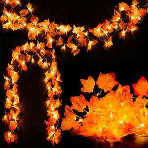 [2 Pcs] Fall Decor for Home Thanksgiving Decorations Lighted Fall Garland, Total 16.4ft 40 LED, Fall Decorations Thanksgiving Halloween Decor - Lasercutwraps Shop