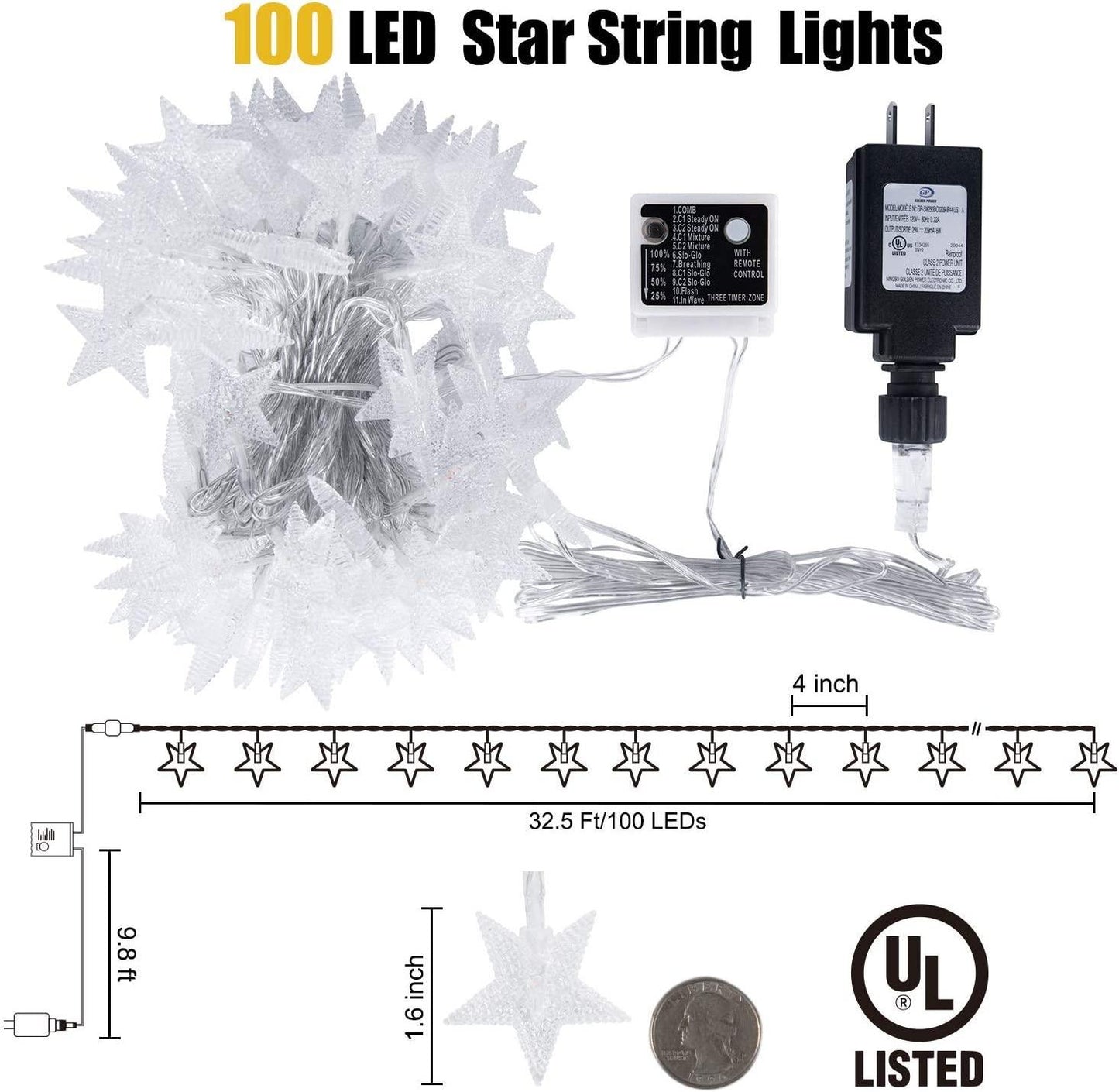 Color Changing Star String Lights Plug in 33 Feet 100 Led Star Fairy Lights with Remote and Timer - Lasercutwraps Shop