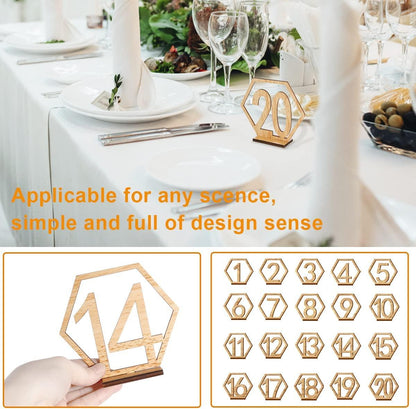 Hexagon Wooden Table Numbers, 1-20 Wedding Table Numbers with Holder Base for Wedding Decoration - Lasercutwraps Shop