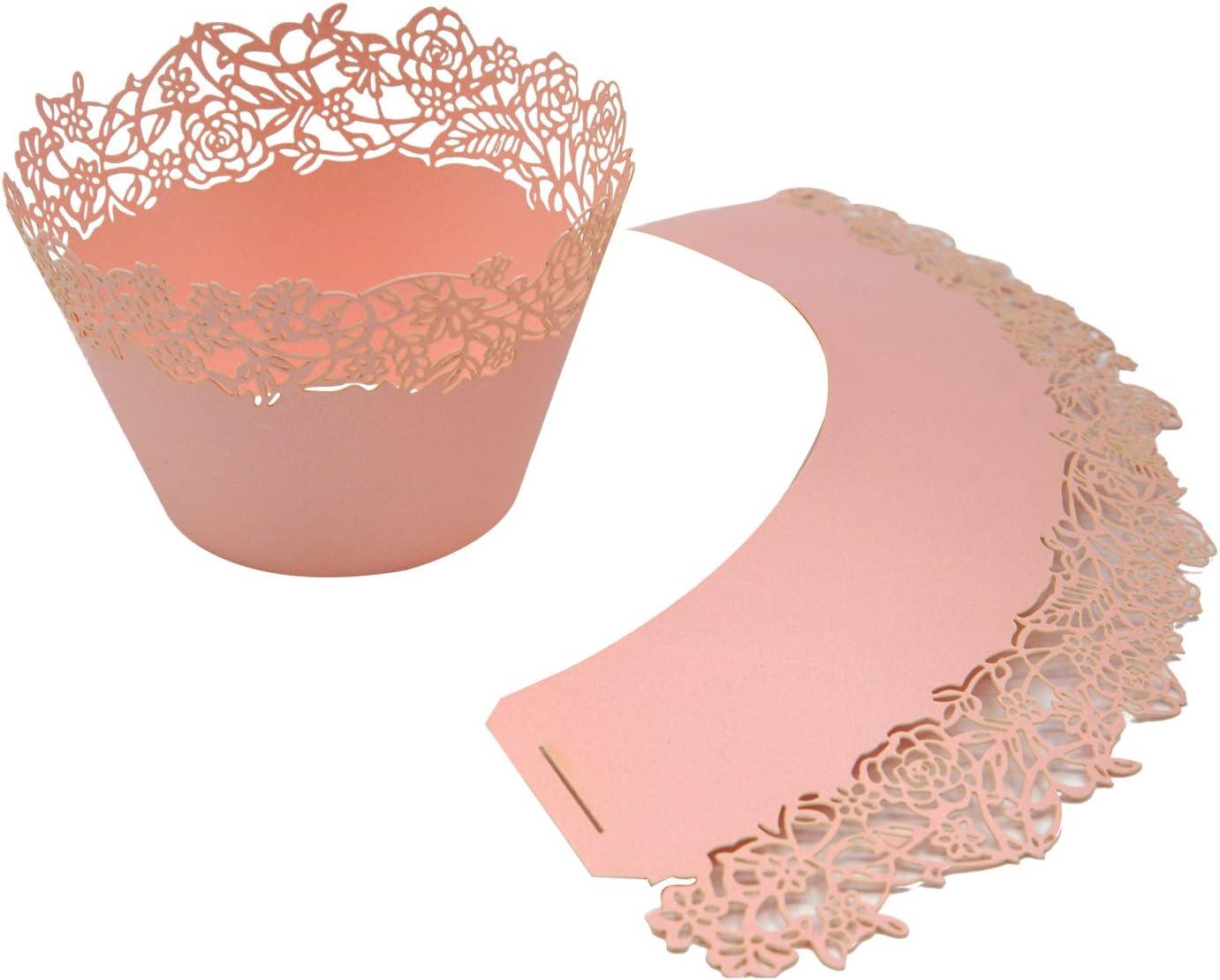 50 Pink Filigree Artistic Bake Cake Paper Cups Little Vine Lace Laser Cut Liner Baking Cup Muffin Case Trays for Wedding Party Birthday - Lasercutwraps Shop