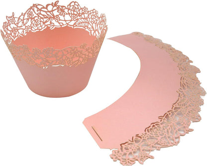 50 Pink Filigree Artistic Bake Cake Paper Cups Little Vine Lace Laser Cut Liner Baking Cup Muffin Case Trays for Wedding Party Birthday - Lasercutwraps Shop