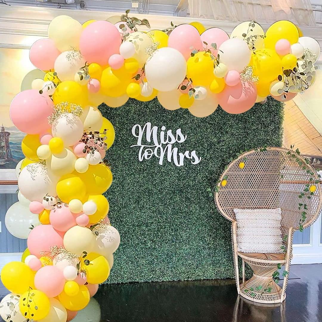 Sunflower Lemon Yellow Balloon Garland Arch Kit 150pcs Lemonade Yellow Pink Macaron Pastel Balloons Eucalyptus Leaves - Lasercutwraps Shop