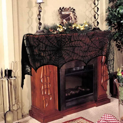 Cobweb Fireplace Scarf Halloween Decoration Black Lace Spiderweb Mantle Scarf Halloween Party Supplies, 18 x 96 inch - Lasercutwraps Shop