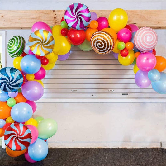 Sweet Candy Balloon Garland Arch Kit, 90pcs 18inch Round Lollipop Mylar Foil Balloons - Lasercutwraps Shop