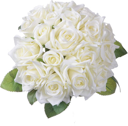 Artificial Flowers Rose Bouquet 2 Pack Fake Flowers Silk Plastic Artificial White Roses 18 Heads Bridal Wedding Bouquet - Lasercutwraps Shop