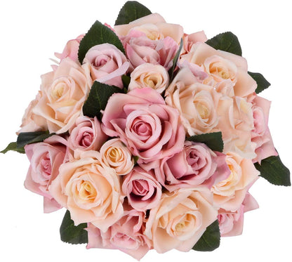 Artificial Flowers Rose Bouquet 2 Pack Fake Flowers Silk Plastic Artificial White Roses 18 Heads Bridal Wedding Bouquet - Lasercutwraps Shop