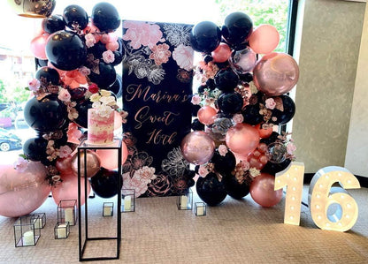 Rose Gold Balloon Garland Arch Kit Black and Rose Gold Confetti Latex Balloon - Lasercutwraps Shop