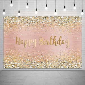 Happy Birthday Backdrop Diamonds Shining Bokeh Pink and Gold Dot Glitter Sparkle Photography Background - Lasercutwraps Shop