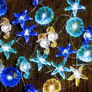 Nautical Theme Decorative String Lights, Under The Sea Sand Dollars Seahorse Beach Lights - Lasercutwraps Shop