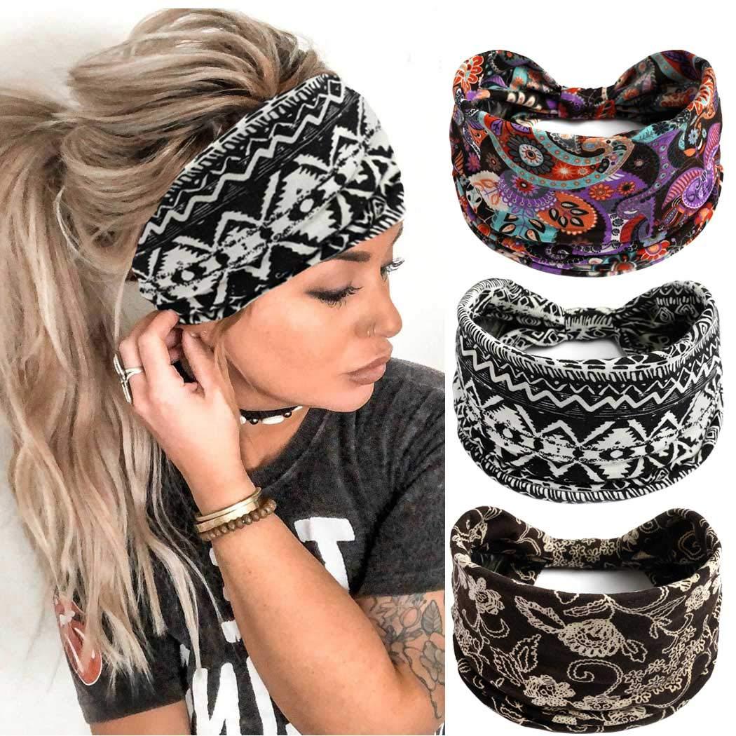 Boho Headbands Leopard Hair Bands Knoted Turban Headband Stretch Twist Head Wraps Stripe Cloth Head Bands for Women and Girls 3 Pcs - Lasercutwraps Shop