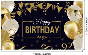 Happy Birthday Backdrop Banner Extra Large Black and Gold Sign Poster for Men Women Birthday Anniversary Party Photo Booth Backdrop - Lasercutwraps Shop