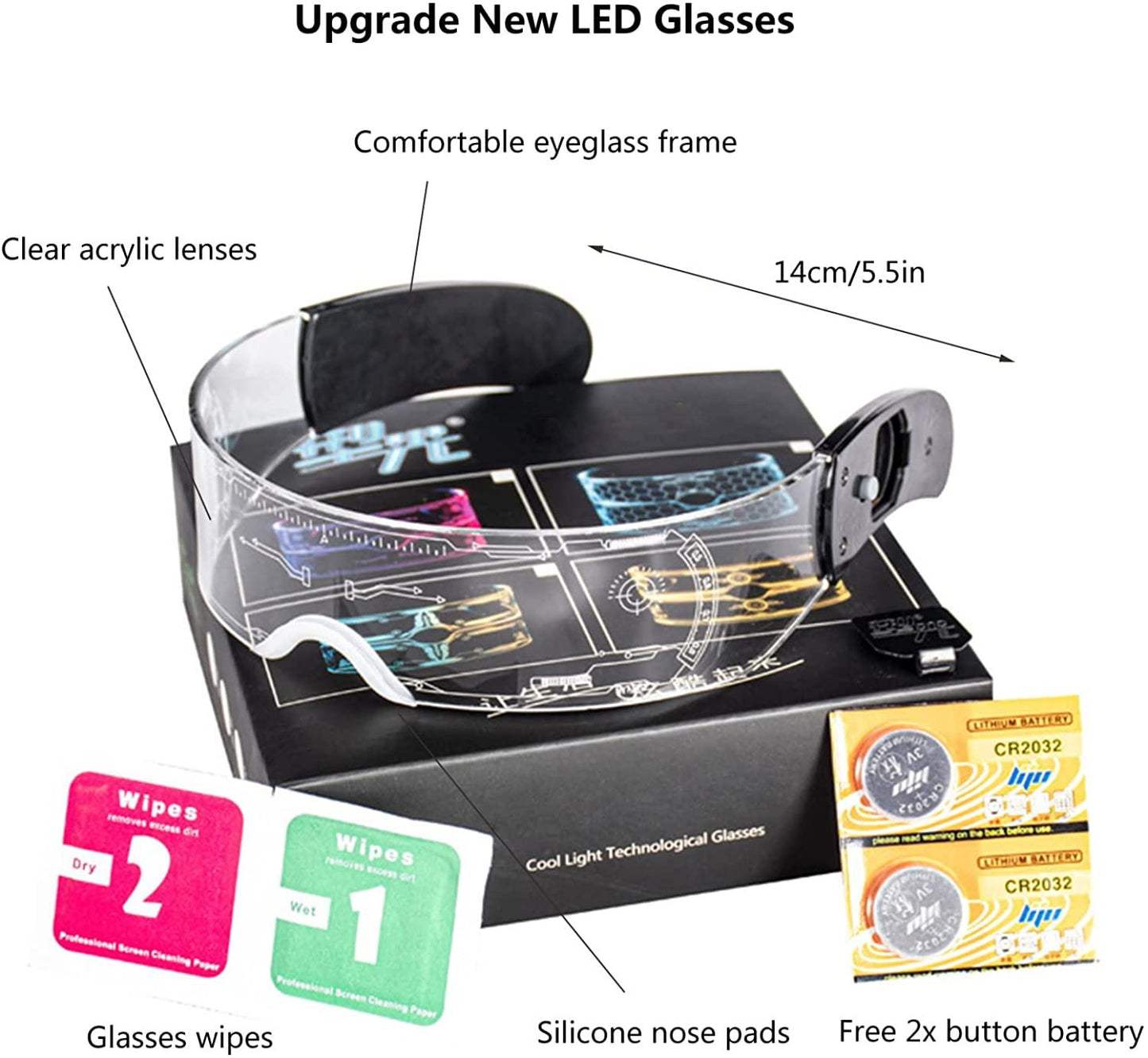 LED Visor Glasses Cyberpunk, Light Up Glasses with 7 Colors and 5 Modes, Luminous Glasses for Cosplay Halloween - Lasercutwraps Shop