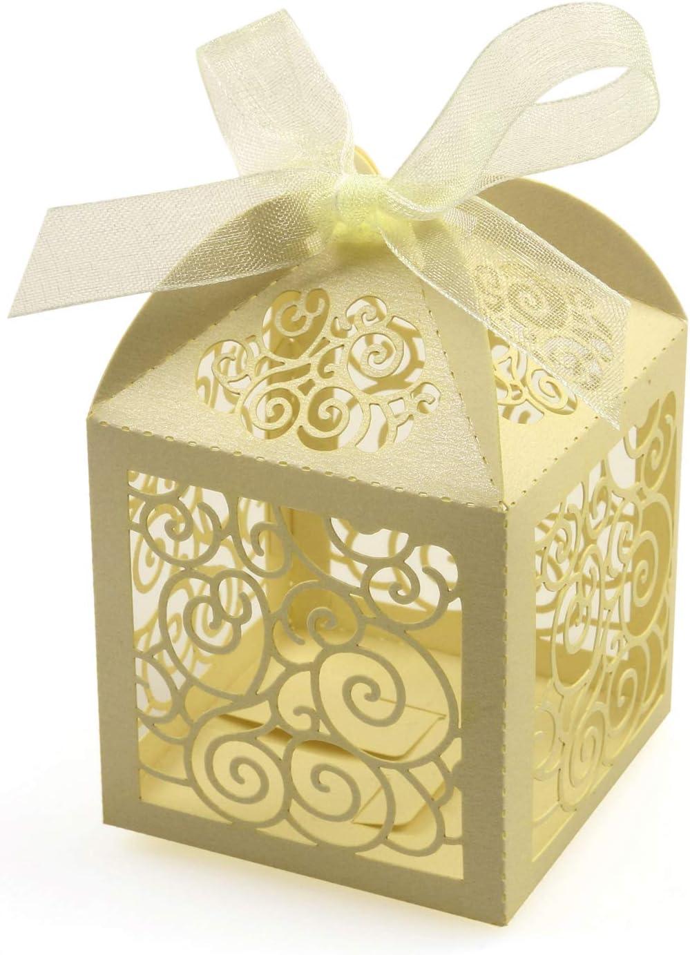 100 Pack Wedding Favor Boxes Laser Cut Boxes Party Favor Box Small Gift Boxes Lace Candy Boxes for Wedding Bridal Shower Baby Shower Birthday Party - Lasercutwraps Shop