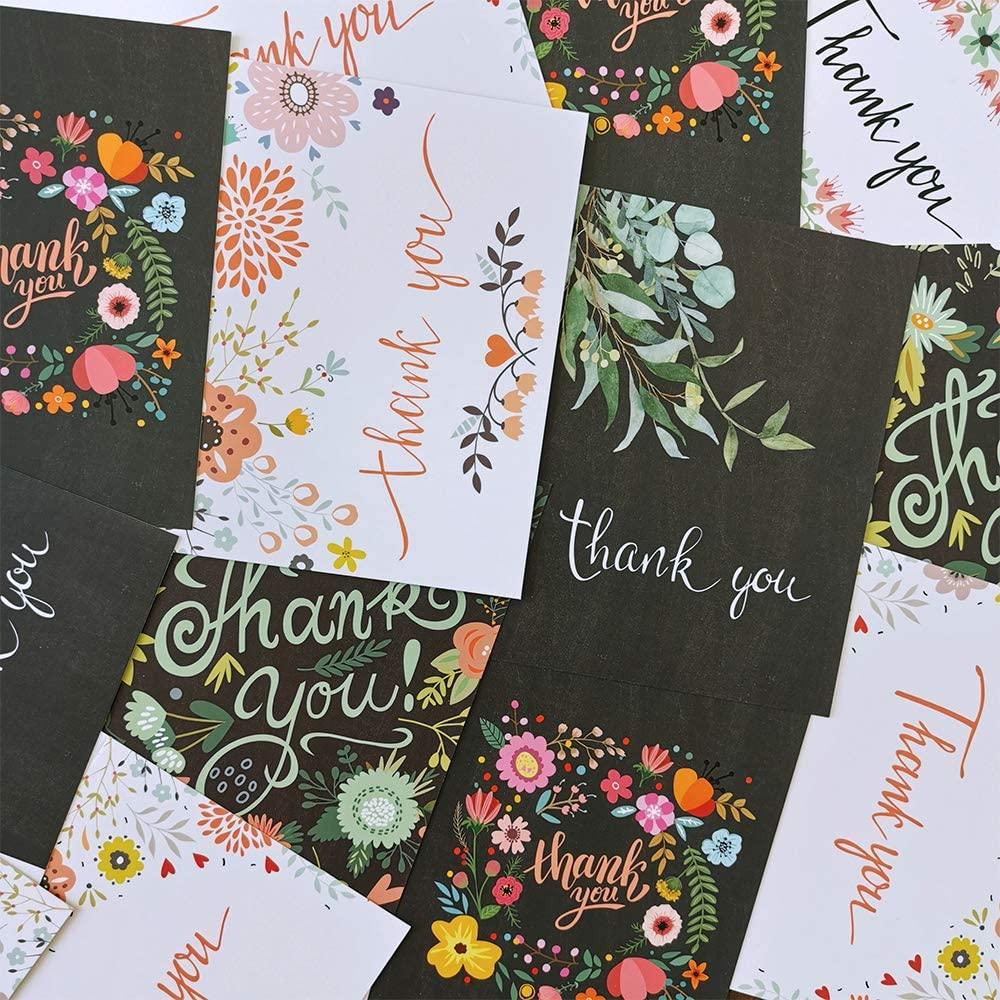 150 Sets Bulk Blank Thank You Cards with Envelopes Stickers Assortment 6 Design of Floral Watercolor Calligraphy Thank You Greeting Cards - Lasercutwraps Shop