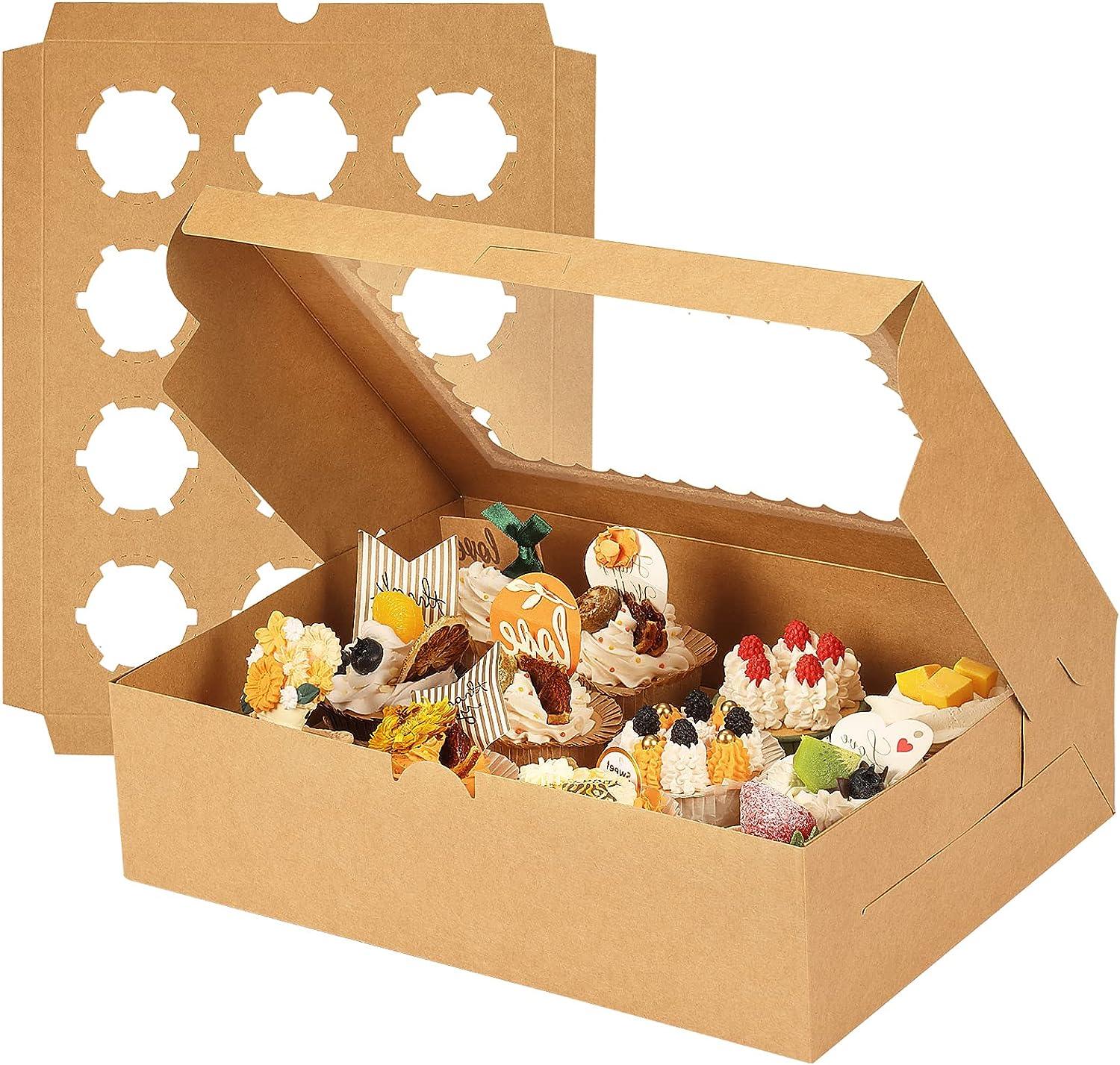 Brown Cupcake Containers 12 Count Kraft Bakery Carrier Boxes with Windows and Inserts to Hold Cupcakes - Lasercutwraps Shop