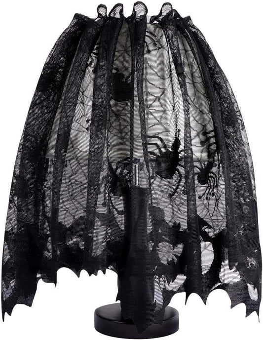 18 x 60 Inch Halloween Black Lace Lamp Shade Cover with Ribbon, 3 in 1 Black Spider Lamp Shade Covers for Halloween Decorations - Lasercutwraps Shop