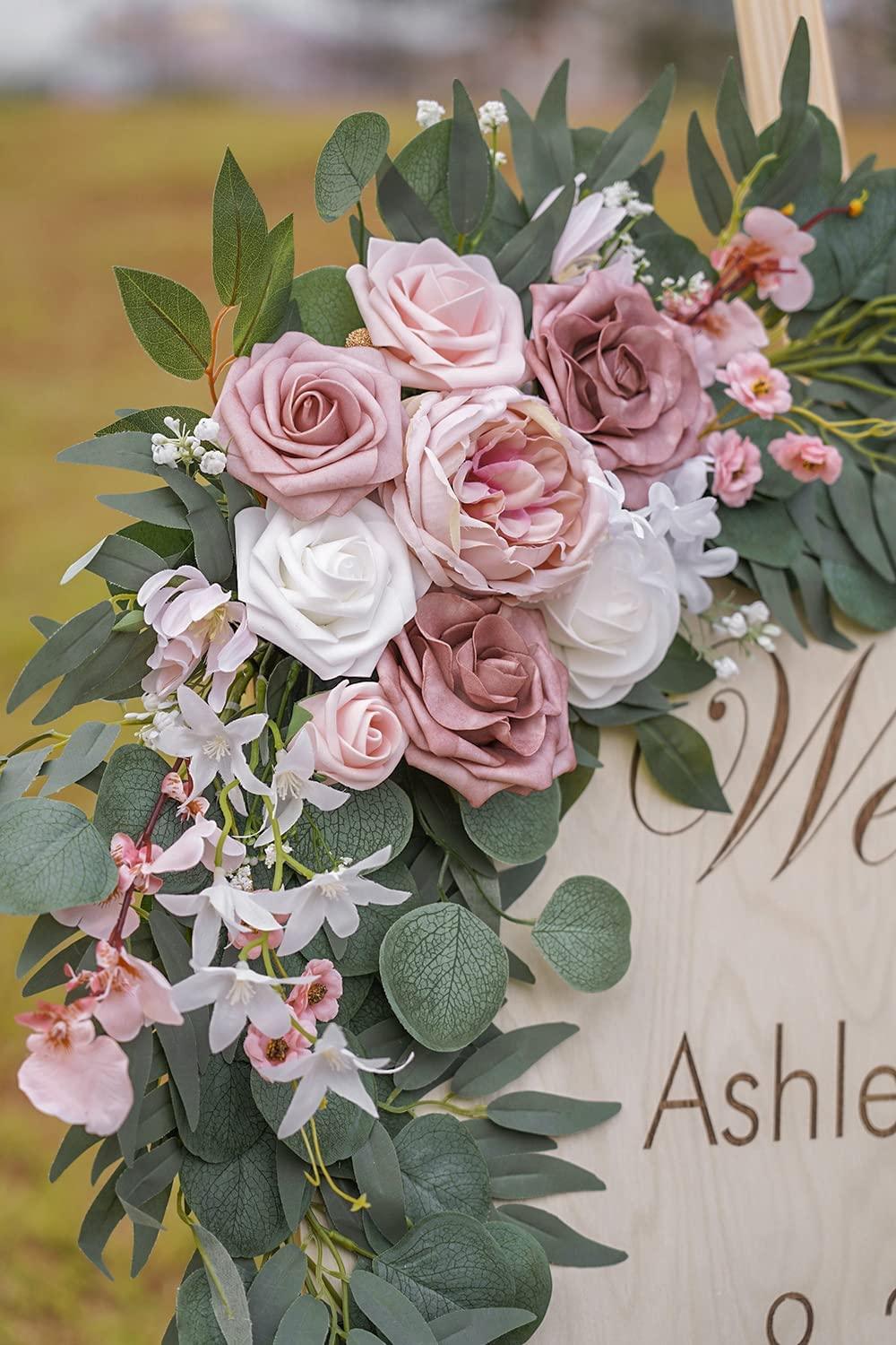 2 Packs Wedding Arch, Artificial Dusty Rose Wedding Flowers for Wedding Welcome Signs Decorations - Lasercutwraps Shop