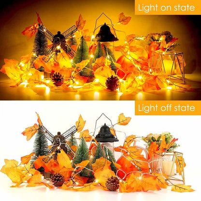 [2 Pcs] Fall Decor for Home Thanksgiving Decorations Lighted Fall Garland, Total 16.4ft 40 LED, Fall Decorations Thanksgiving Halloween Decor - Lasercutwraps Shop