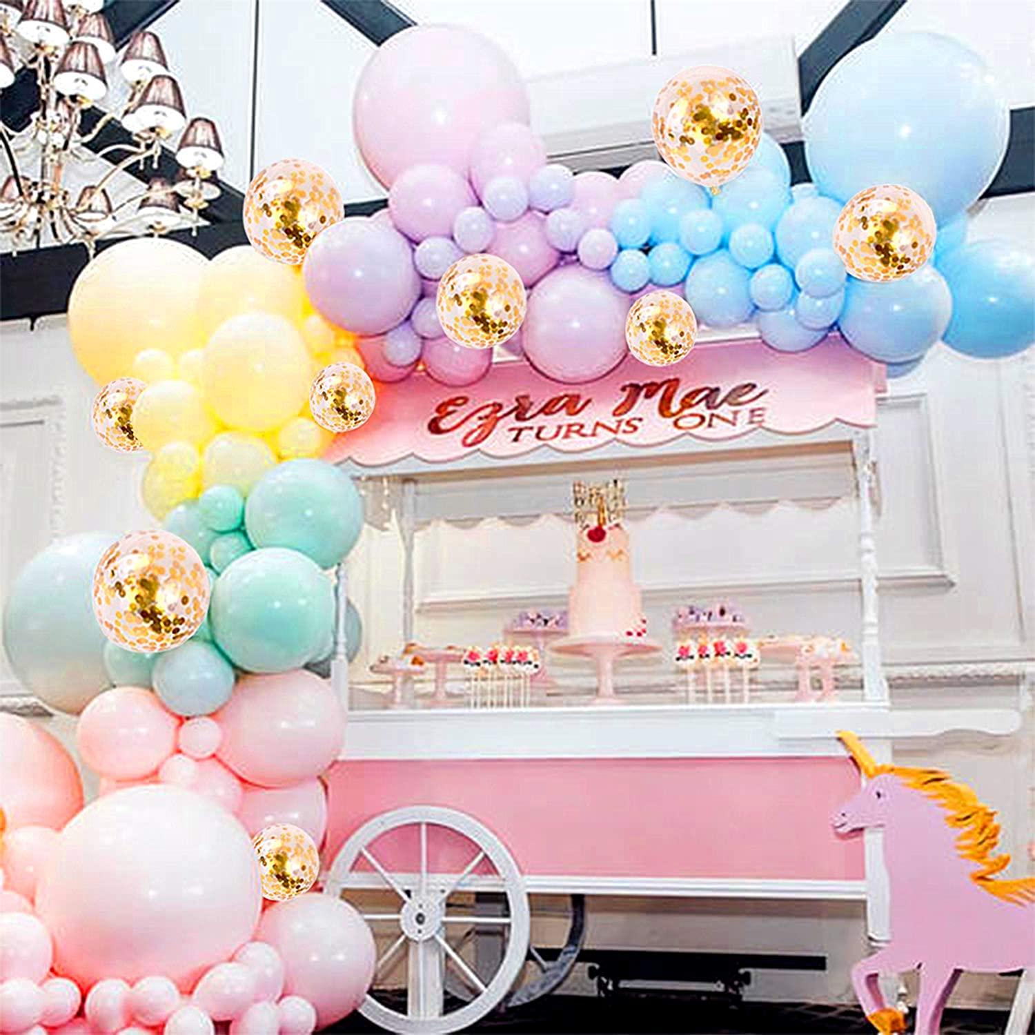 Pastel Balloons Arch Garland Kit 5" 12" 18 inch Macaron Color Pastel Balloons Different Sizes and Gold Confetti Balloons - Lasercutwraps Shop
