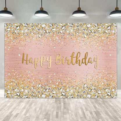 Happy Birthday Backdrop Diamonds Shining Bokeh Pink and Gold Dot Glitter Sparkle Photography Background - Lasercutwraps Shop