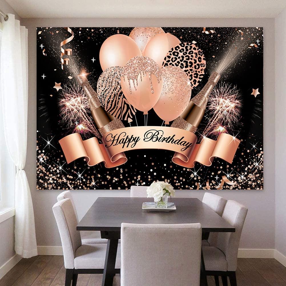 Rose Gold Happy Birthday Backdrop for Women Bday Party Photography Background - Lasercutwraps Shop
