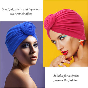 6 Pieces Women African Turban Flower Knot Pre-Tied Bonnet Beanie Cap Headwrap - Lasercutwraps Shop